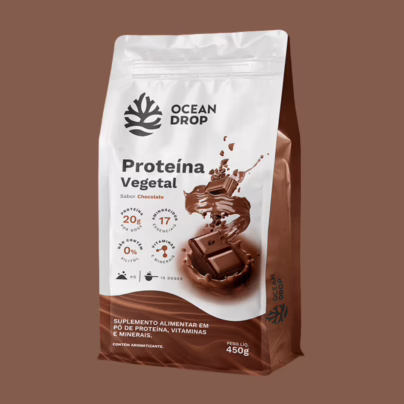 Embalagem da Vegetal OCEAN DROP chocolate com proteína vegana em pó